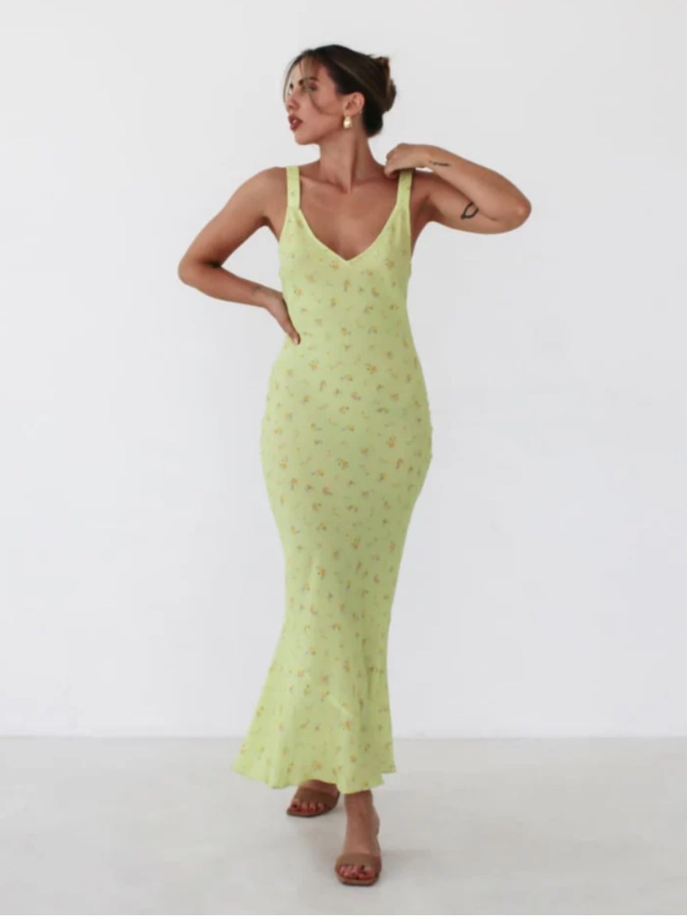 RUMORED Lime Floral Slip Maxi Dress - Women's Summer Dress